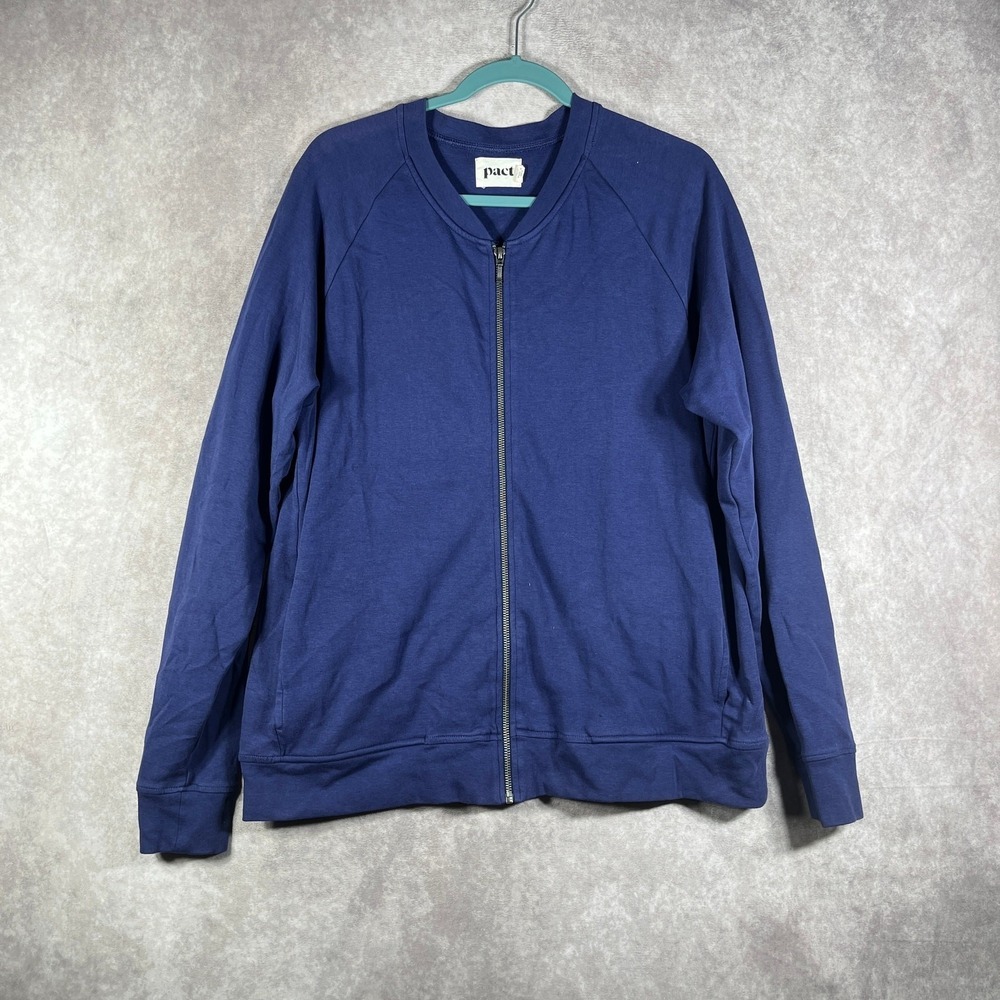 Pact Airplane Zip‎ Bomber Jacket Mens 2XL Blue Organic Cotton Lightweight Preppy